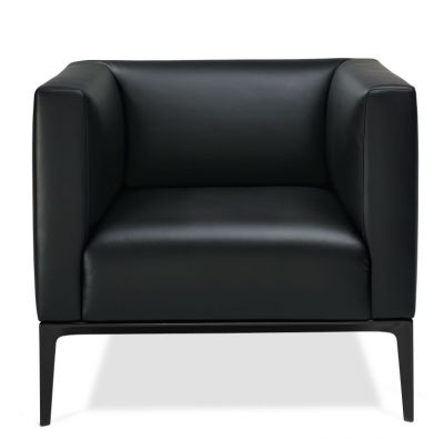 Schwarzer Jaan Sessel von Walter Knoll, moderner Ledersessel mit minimalistischem Design und Metallgestell.